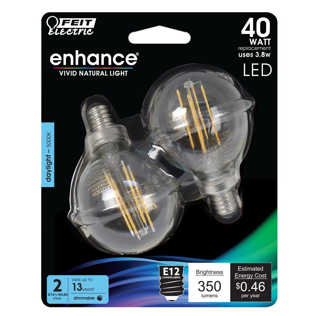 Feit Electric BPG1640/950CA/FIL/2 3.8W G16.5 Daylight LED Light Bulb