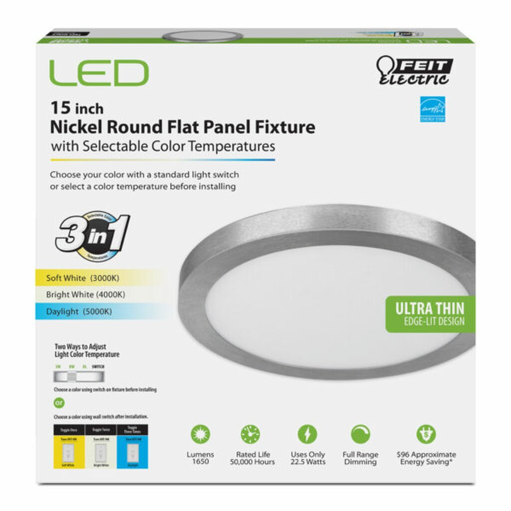 Feit Electric FP15/4WY/NK 22.5W LED Dimmable Fixture 1650 Lumen 15"