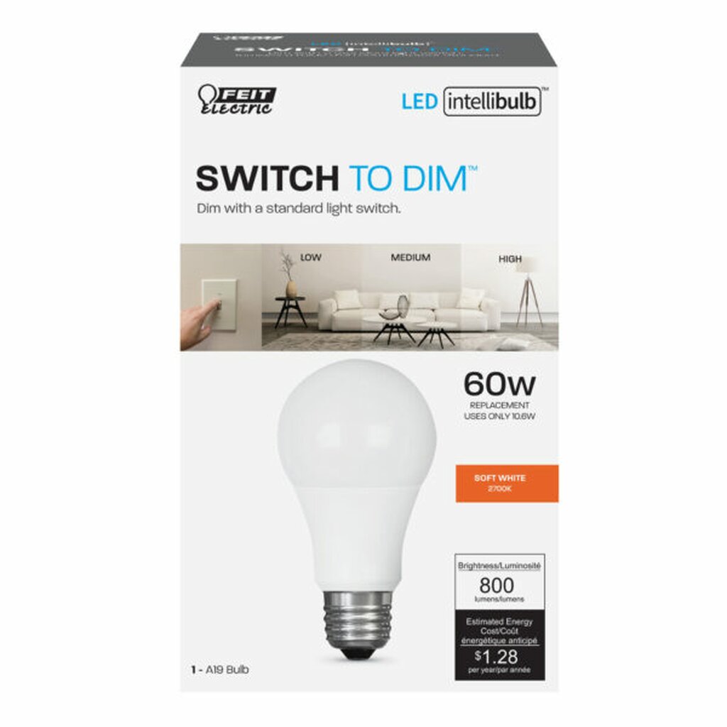 Feit Electric OM60/3DIMCA/LEDI 9W A19 Warm White LED Light Bulb