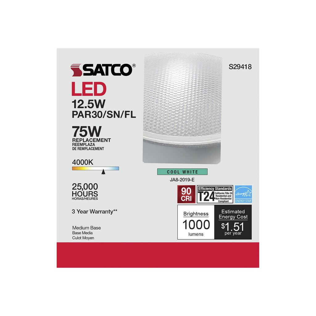 Satco S29418 12.5W PAR30 Short LED Light Bulb