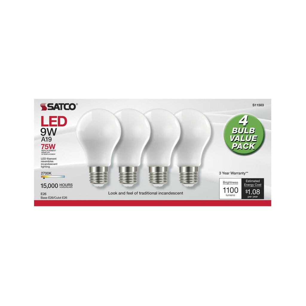 Satco S11503 9W A19 Warm White LED Light Bulb