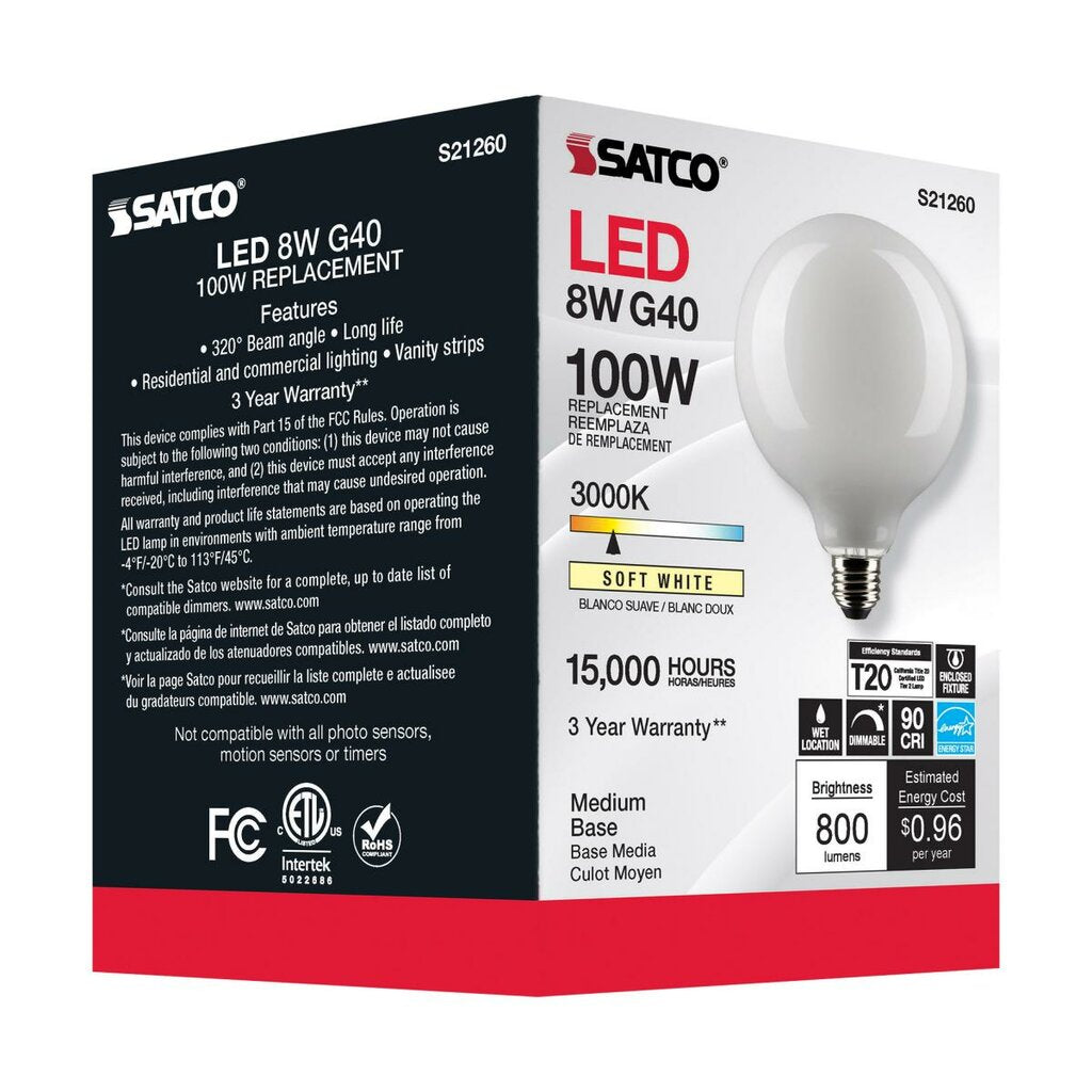 Satco S21260 8W G40 LED Light Bulb
