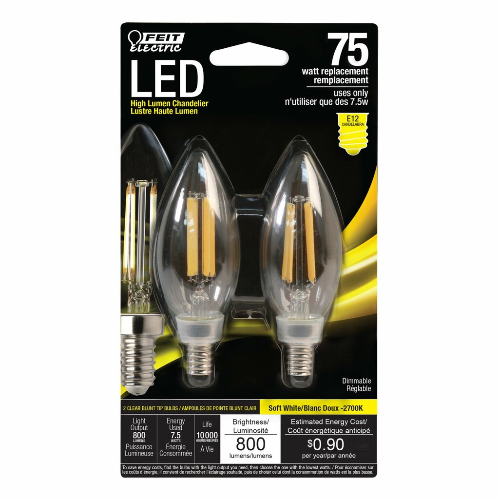 Feit Electric BPCTC75/827/LED/2 7.5W B10 Warm White LED Light Bulb