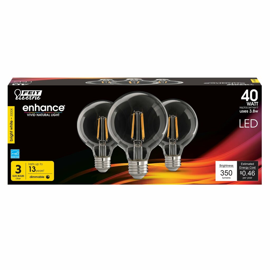 Feit Electric G2540/930CA/FIL/3 8W G25 Bright White LED Light Bulb