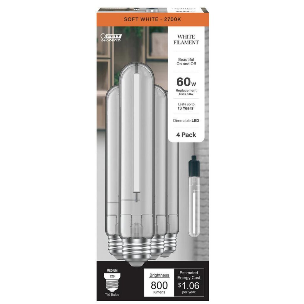 Feit Electric T10L60CL927CAWFHDRP4 8.8W T10 Soft White LED Light Bulb