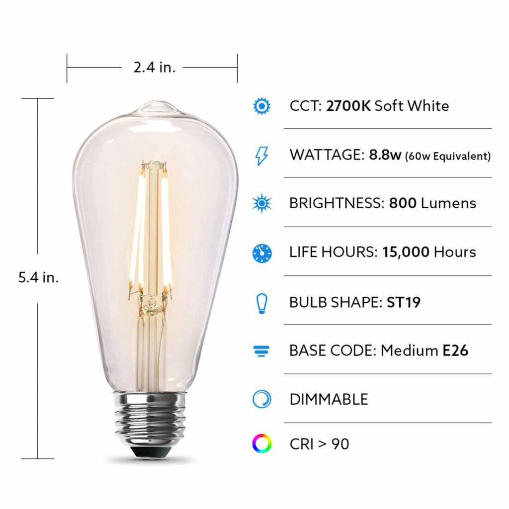 Feit Electric ST1960/CL/927CA/2 8.8W ST19 LED Light Bulb
