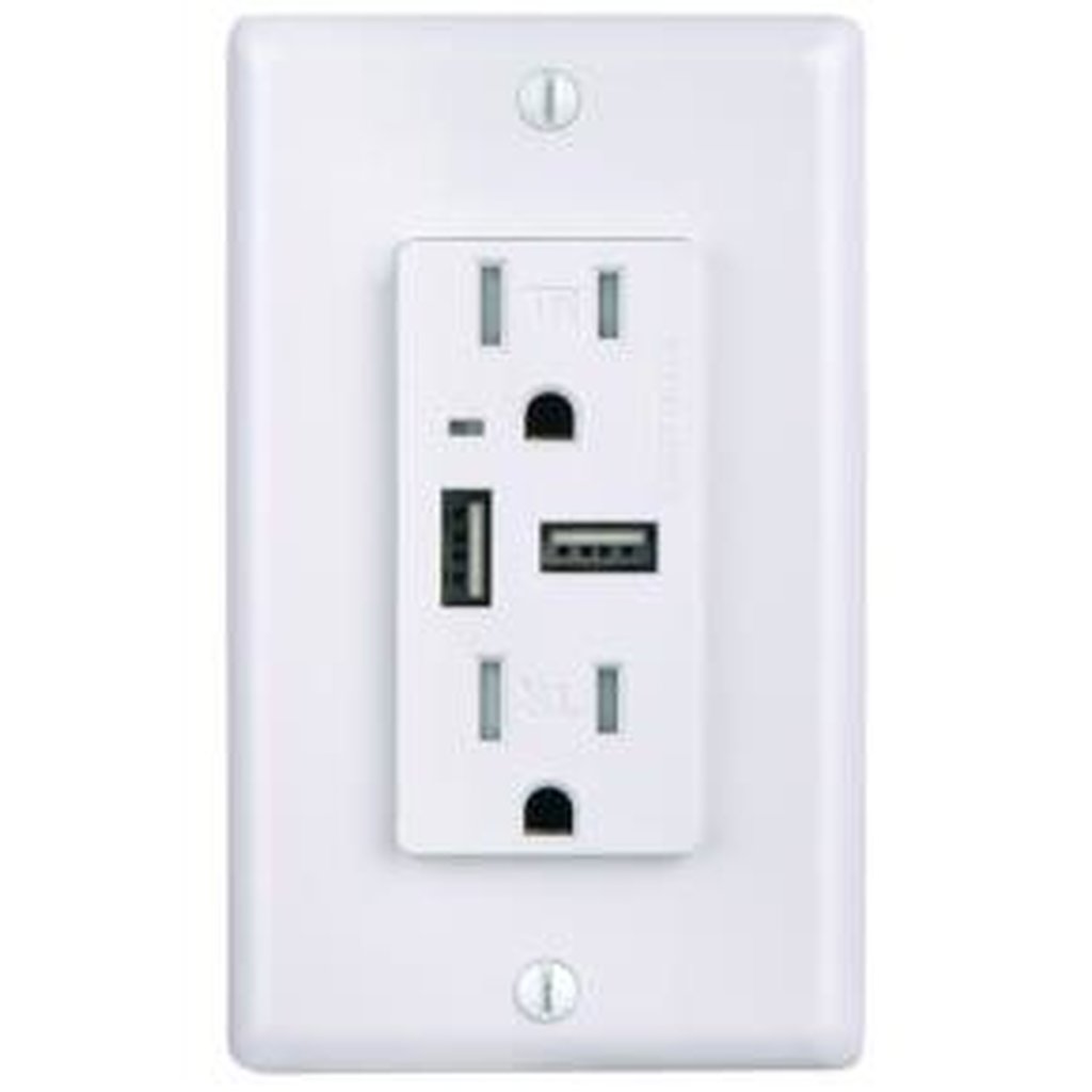 Sunlite 08153-SU Outlet Adapter 15 AMP Dual USB Wall Outlet -