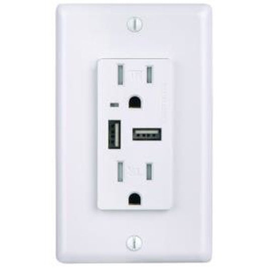 Sunlite 08153-SU Outlet Adapter 15 AMP Dual USB Wall Outlet -