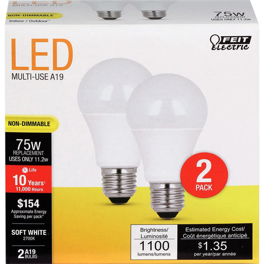 12 pack - Feit Electric A1100/827/10KLED/2 11.2W A19 Soft White LED