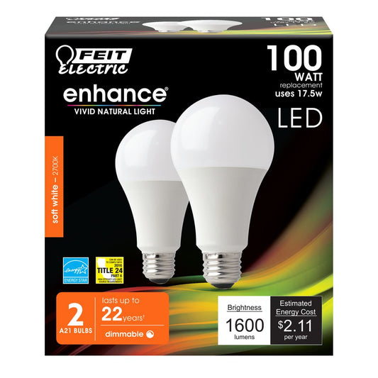 Feit Electric OM100DM/927CA/2 17.5W A21 Soft White LED Light Bulb