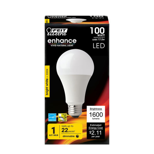 4 pack - Feit Electric OM100DM/930CA 17.5W A21 Bright White LED