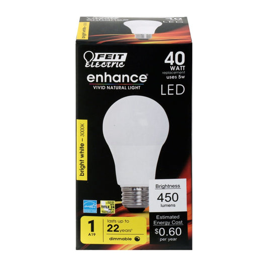 Feit Electric OM40DM/930CA 5W A19 Bright White LED Light Bulb