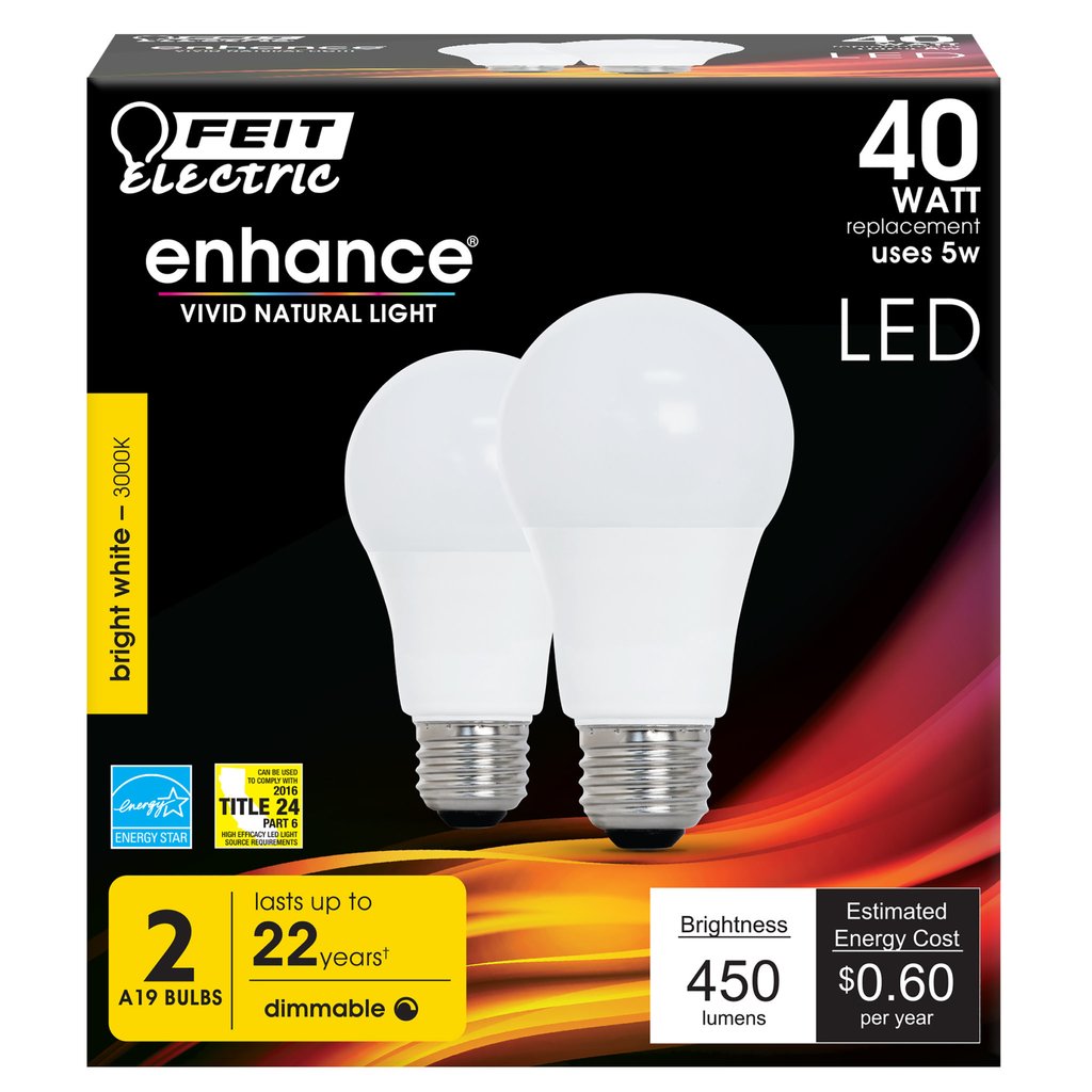 Feit Electric OM40DM/930CA/4 5W A19 Bright White LED Light Bulb