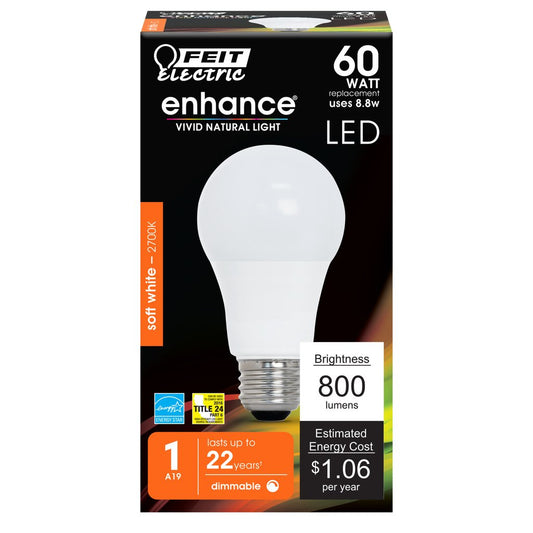 Feit Electric OM60DM/927CA 8.8W A19 Soft White LED Light Bulb