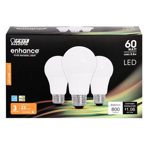 Feit Electric OM60DM/927CA/3 8.8W A19 Soft White LED Light Bulb