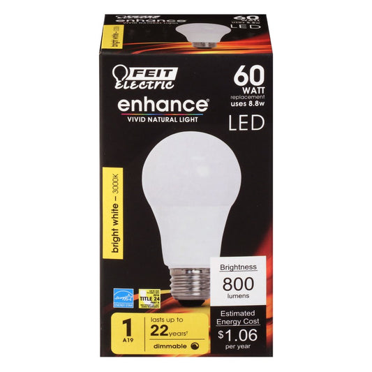 Feit Electric OM60DM/930CA 8.8W A19 Bright White LED Light Bulb