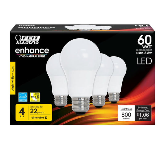 Feit Electric OM60DM/930CA/4 8.8W A19 Bright White LED Light Bulb
