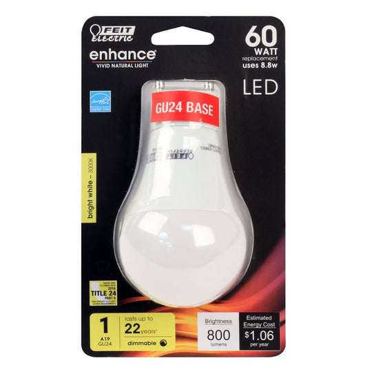 Feit Electric BPOM60DM/930CA/GU24 8.8W A19 Bright White LED Light Bulb
