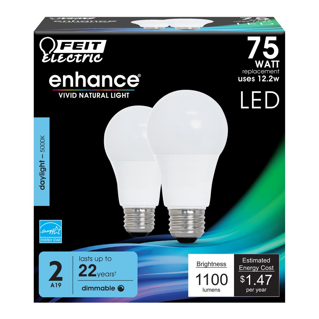 Feit Electric OM75DM/950CA/2 12.2W A19 Daylight LED Light Bulb