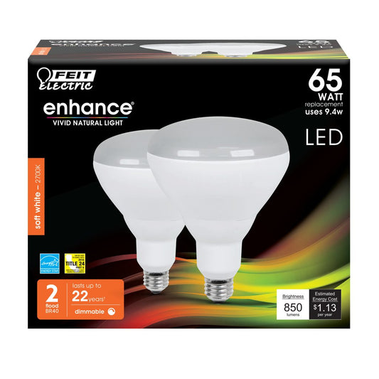 2 pack - Feit Electric BR40DM/927CA/2 9.4W BR40 Soft White LED