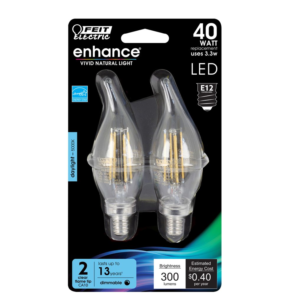 Feit Electric BPCFC40950CAFIL/2/RP 3.3W CA10 Daylight LED Light Bulb