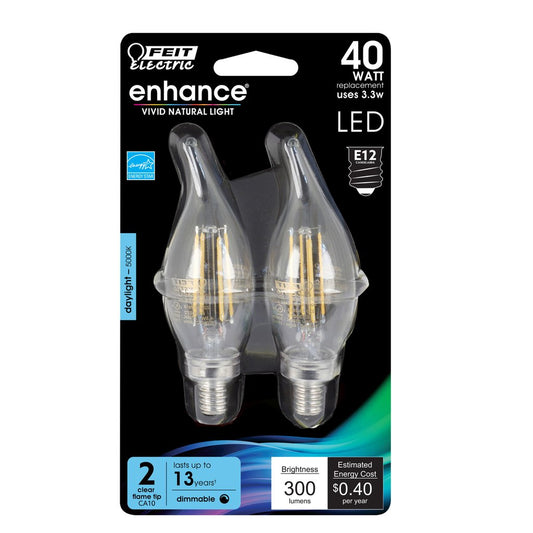 Feit Electric BPCFC40950CAFIL/2/RP 3.3W CA10 Daylight LED Light Bulb