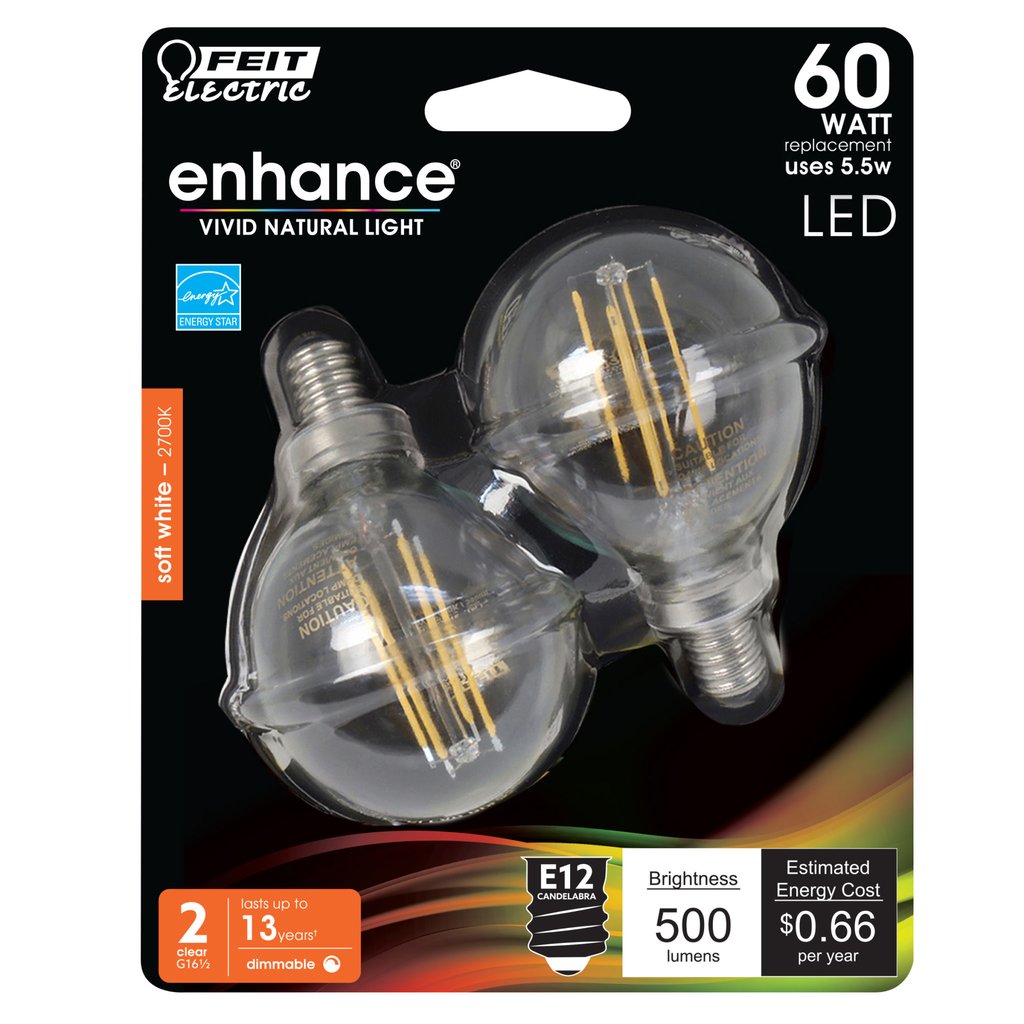 Feit Electric BPG1660/927CA/FIL/2 5.5W G16.5 Soft white LED Light Bulb