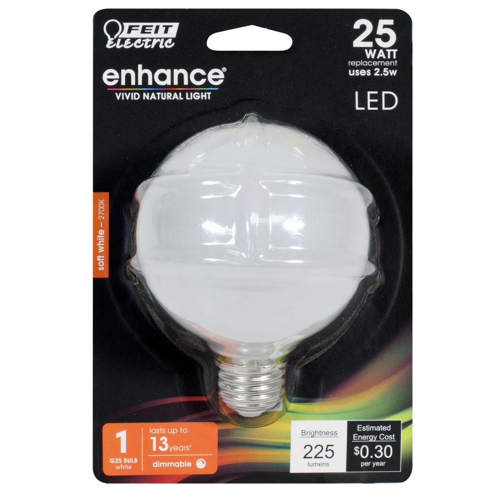 Feit Electric BPG2525W/927CA/FIL 2.5W G25 Warm White LED Light Bulb