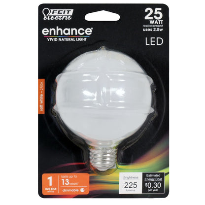 Feit Electric BPG2525W/927CA/FIL 2.5W G25 Warm White LED Light Bulb