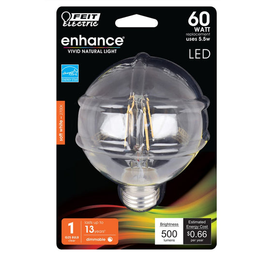 Feit Electric BPG2560/927CA/FIL 5.5W G25 Soft White LED Light Bulb