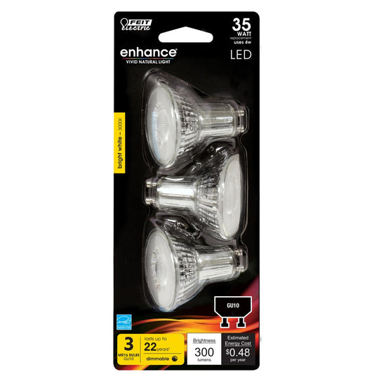 Feit Electric BPMR16/GU10/930CA/3 4W MR16 Bright White LED Light Bulb