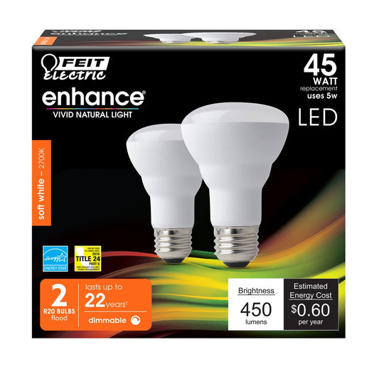 Feit Electric R20DM/927CA/2 5W R20 Soft White LED Light Bulb