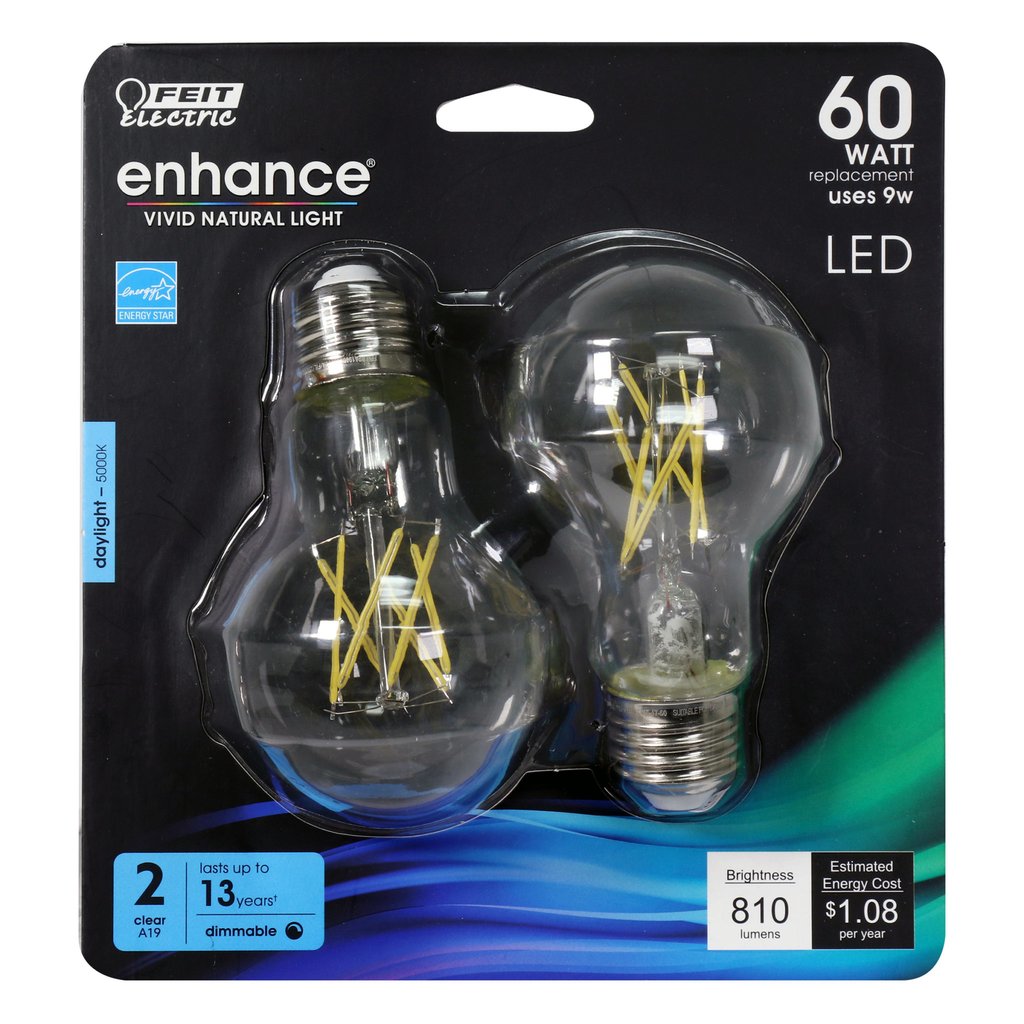 Feit Electric BPA1960CL950CA/FIL/2 9W A19 Daylight LED Light Bulb