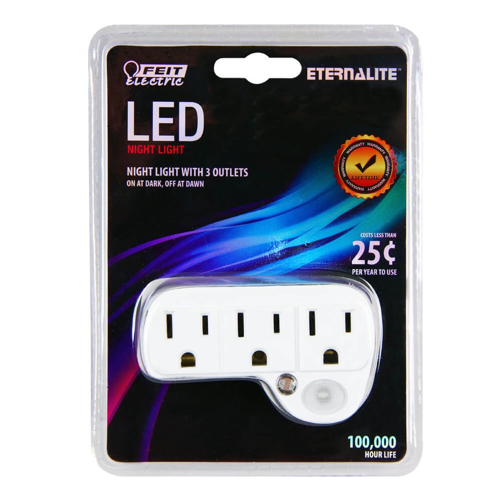 Feit Electric NL3/LED LED Fixture Sensor Night Light w/ 3 Plug Outlet