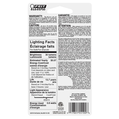 Feit Electric BPC7/LED 0.6W C7 White LED Light Bulb