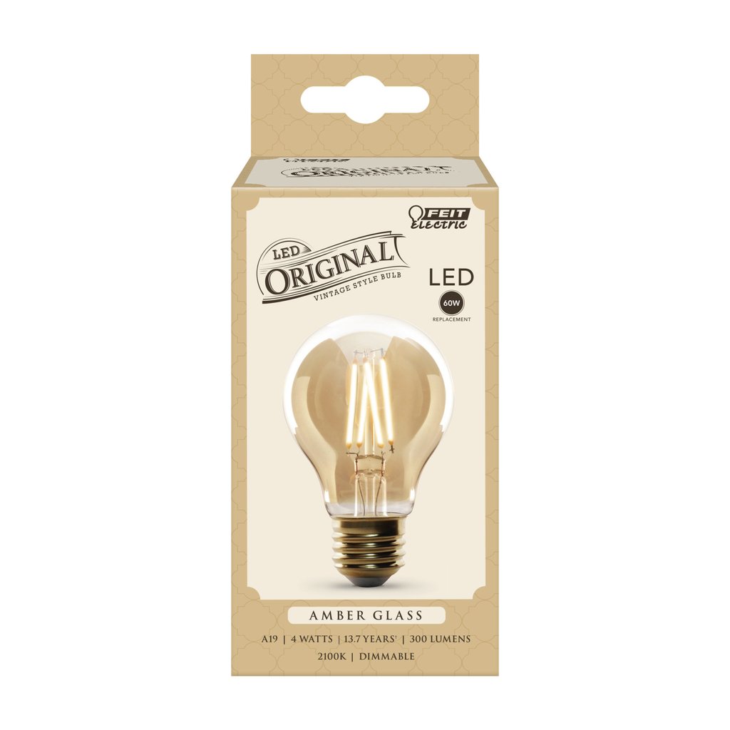 Feit Electric AT19/VG/LED 4W A19 Warm Amber LED Light Bulb