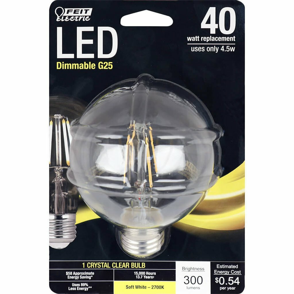 Feit Electric BPG2540W/927CA/FIL/RP 3.8W G25 Soft White LED Light Bulb
