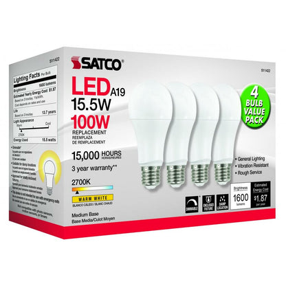 Satco S11422 14W A19 Warm White LED Light Bulb