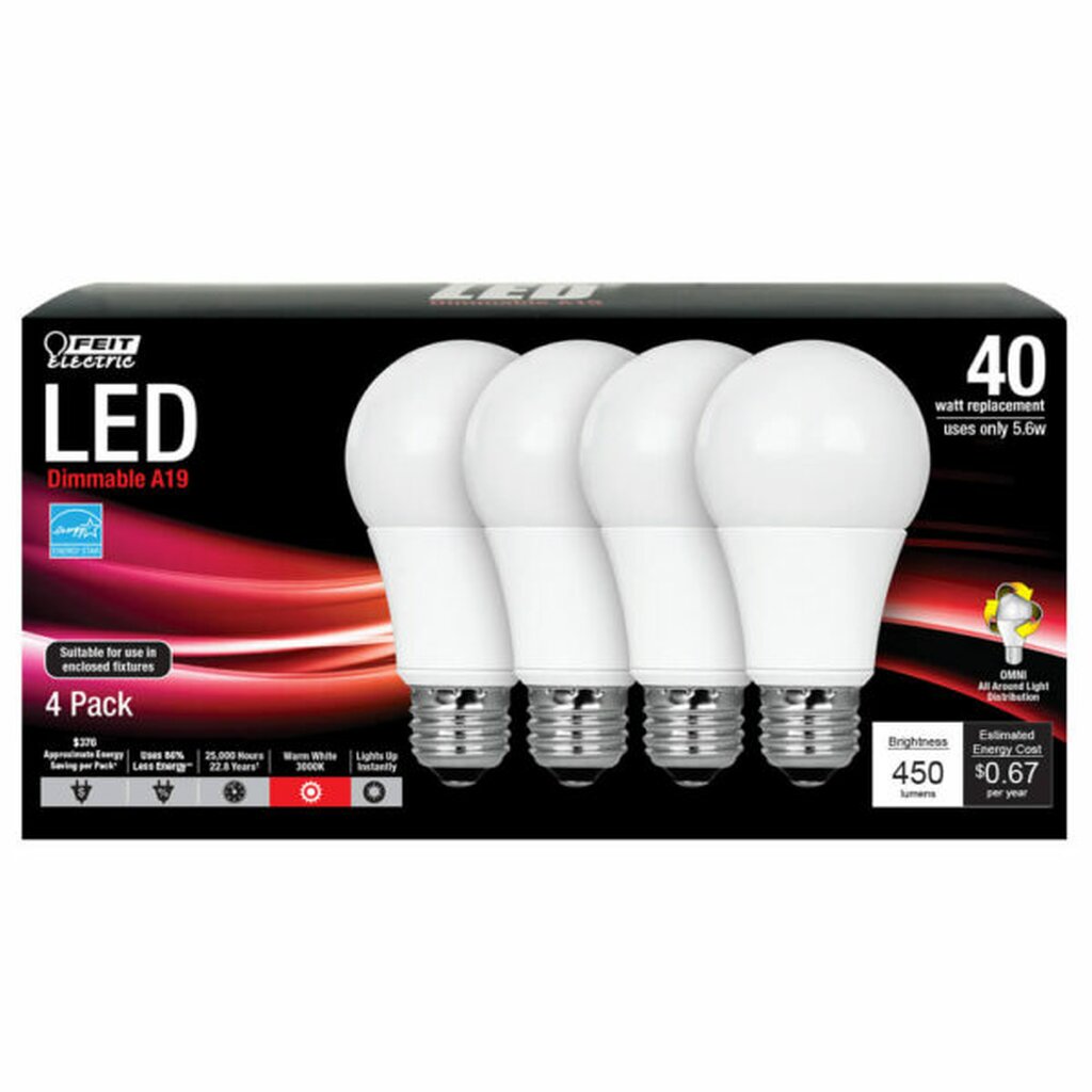 Feit Electric OM40/830/LED/4 5.6W A19 Warm White LED Light Bulb