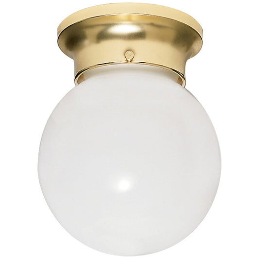 Satco 77/109 Fixture 1 Light - 8 Ceiling White Ball Polished Brass