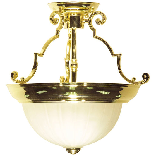 Satco 76/434 Fixture 2 Light - 13 Semi-Flush Frosted Melon Glass