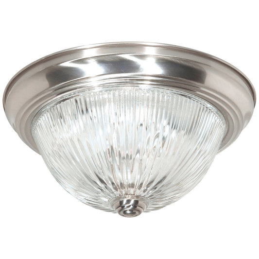 Satco 76/610 Fixture 2 Light - 13 Flush Mount Clear Ribbed Glass