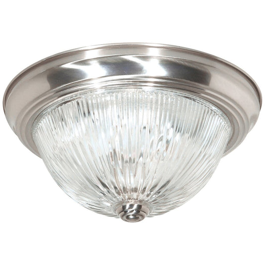 Satco 76/609 Fixture 2 Light - 11 Flush Mount Clear Ribbed Glass