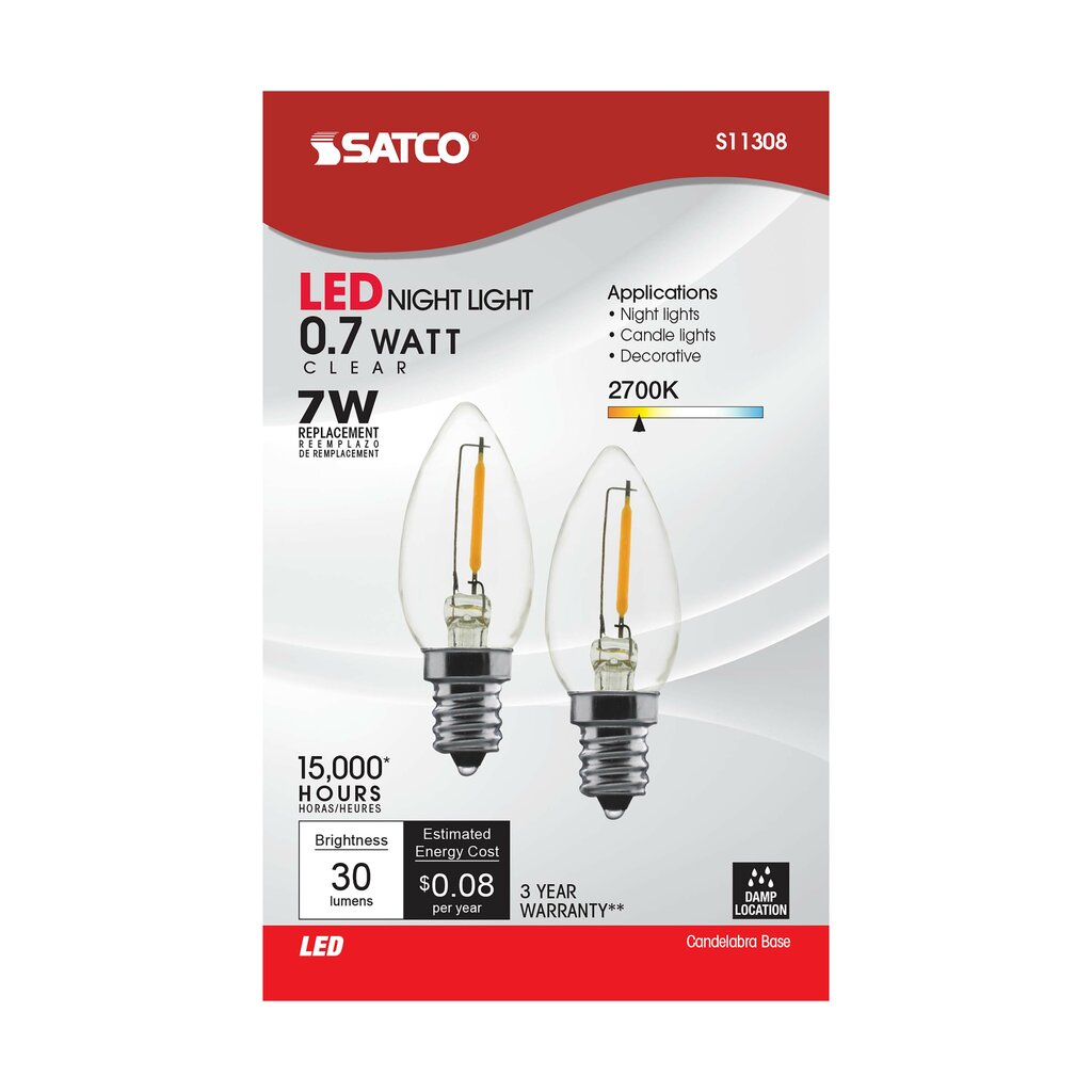 Satco S11308 0.7W C7 LED Light Bulb