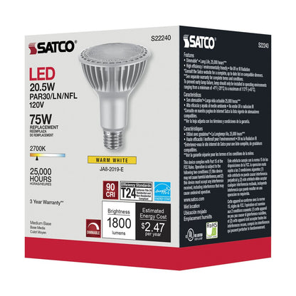 Satco S22240 20.5W PAR30 Long Warm White LED Light Bulb