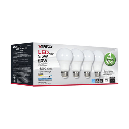 Satco S39597 - 4 pack 9.5W A19 daylight LED Light Bulb