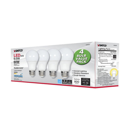 Satco S39597 - 4 pack 9.5W A19 daylight LED Light Bulb