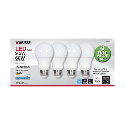 Satco S39597 - 4 pack 9.5W A19 daylight LED Light Bulb