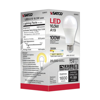 Satco S28653 16.5W A19 LED Light Bulb