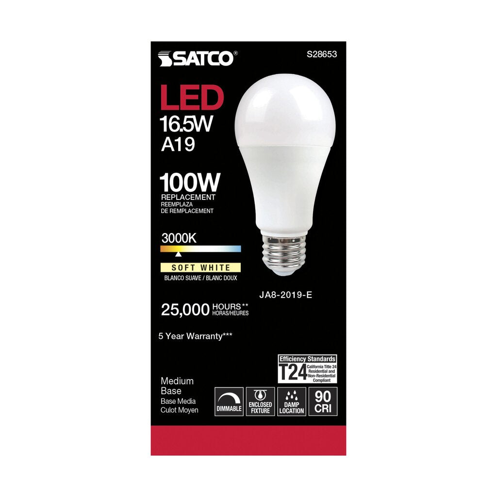 Satco S28653 16.5W A19 LED Light Bulb